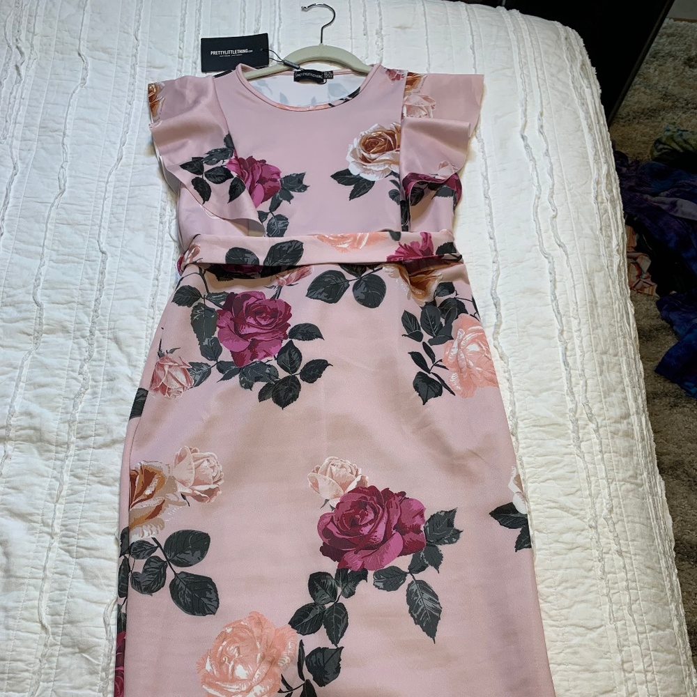 PINK FLORAL MIDI DRESS